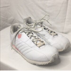 K- Swiss white sneakers with pink trim